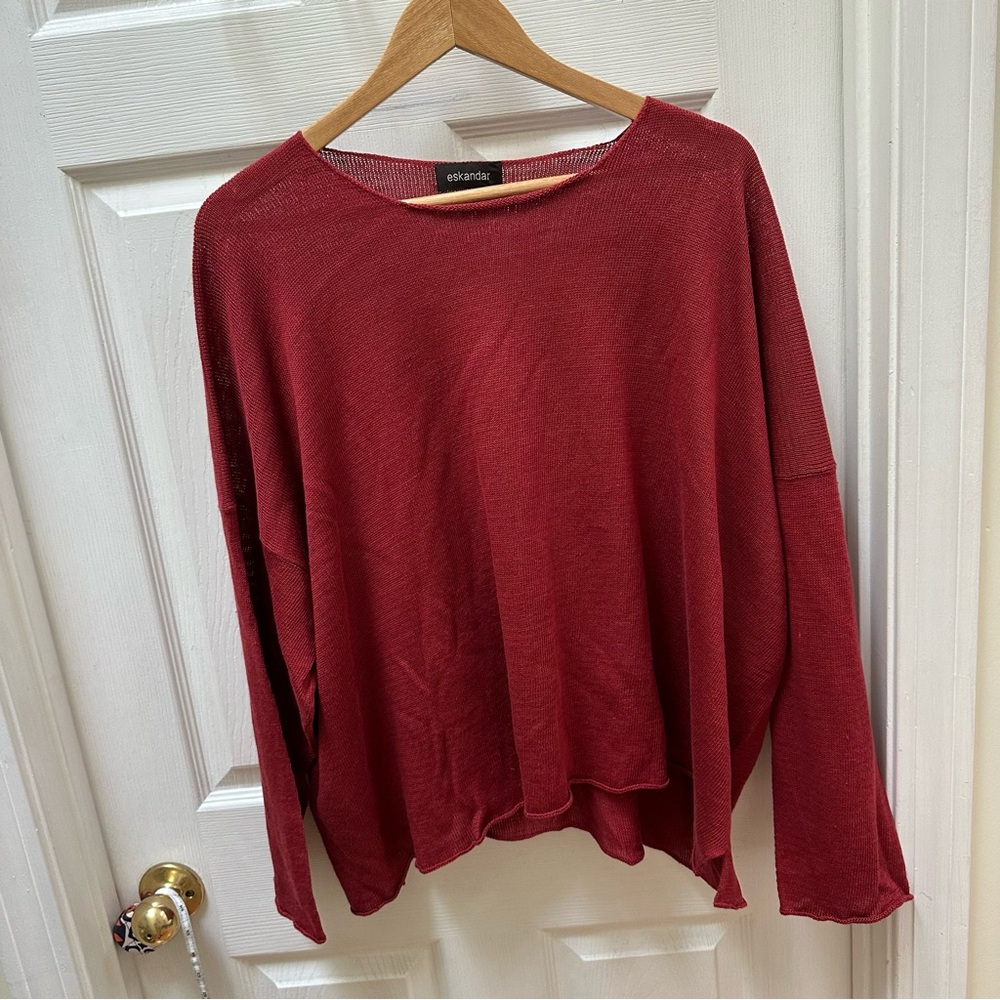 Eskandar Red Linen Long Sleeve Sweater Top o/s